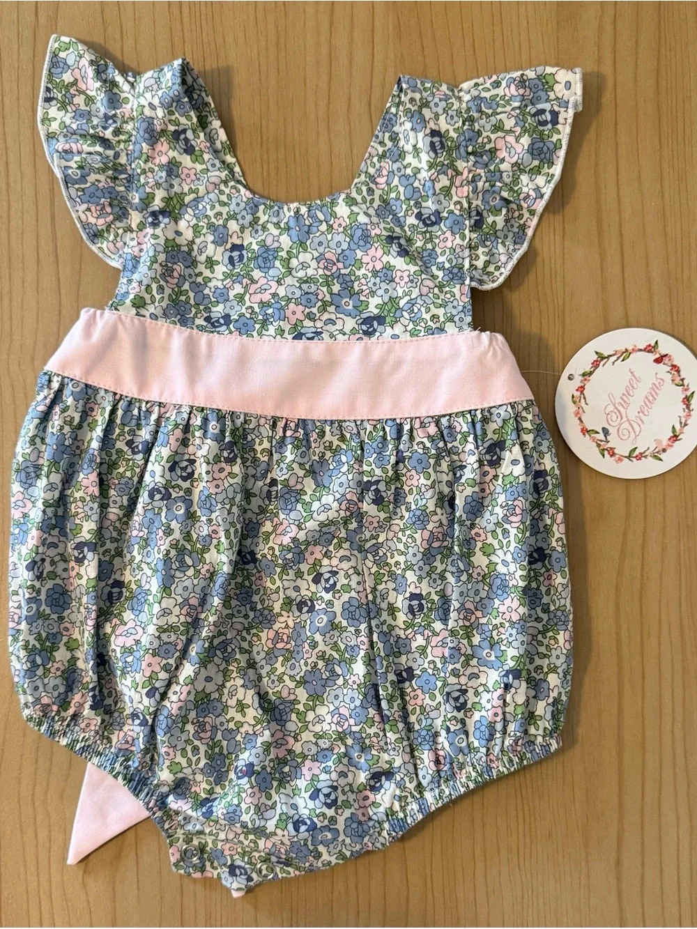 Sweet Dreams Floral Ruffled Baby One-Piece in Blue, Pink, Green